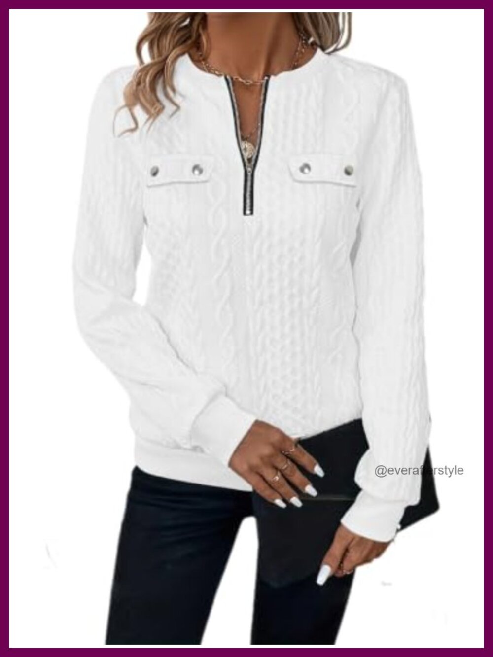 Women's Quarter Zip Sweatshirt Textured Pullover Casual Fall Top